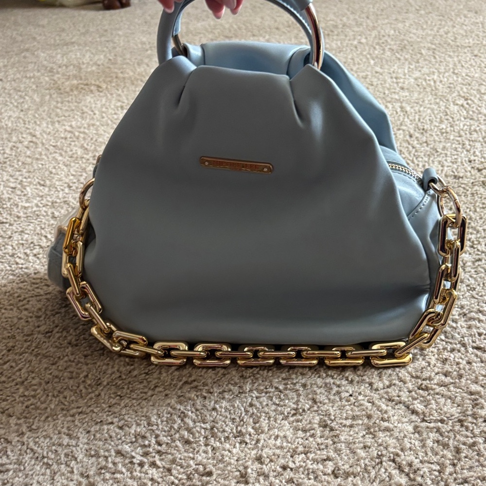 Stylish Nicole Lee Light Blue soft Vegan Leather Chain-Handle Handbag